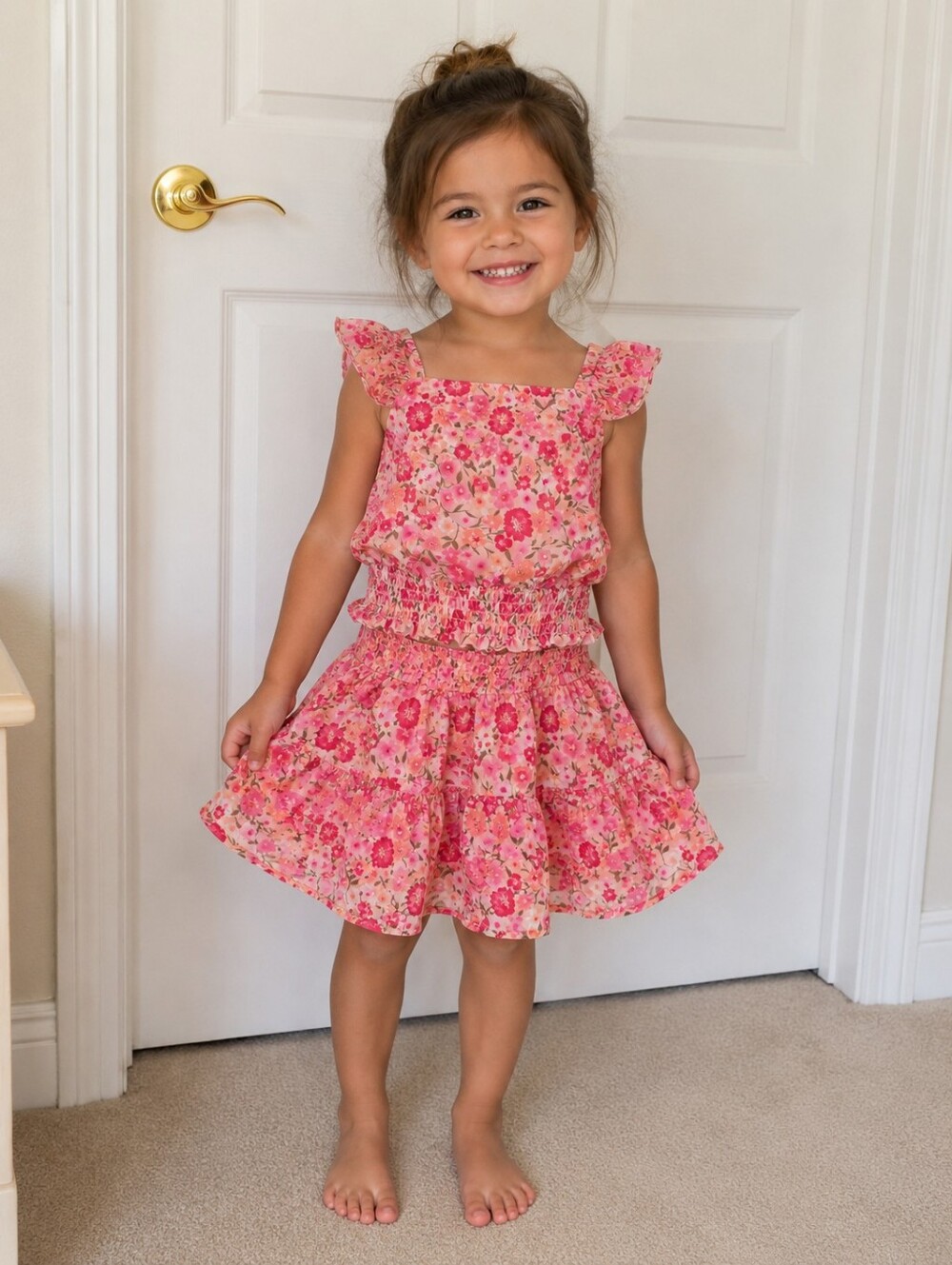 btween Pink Floral Ruffle Matching Set